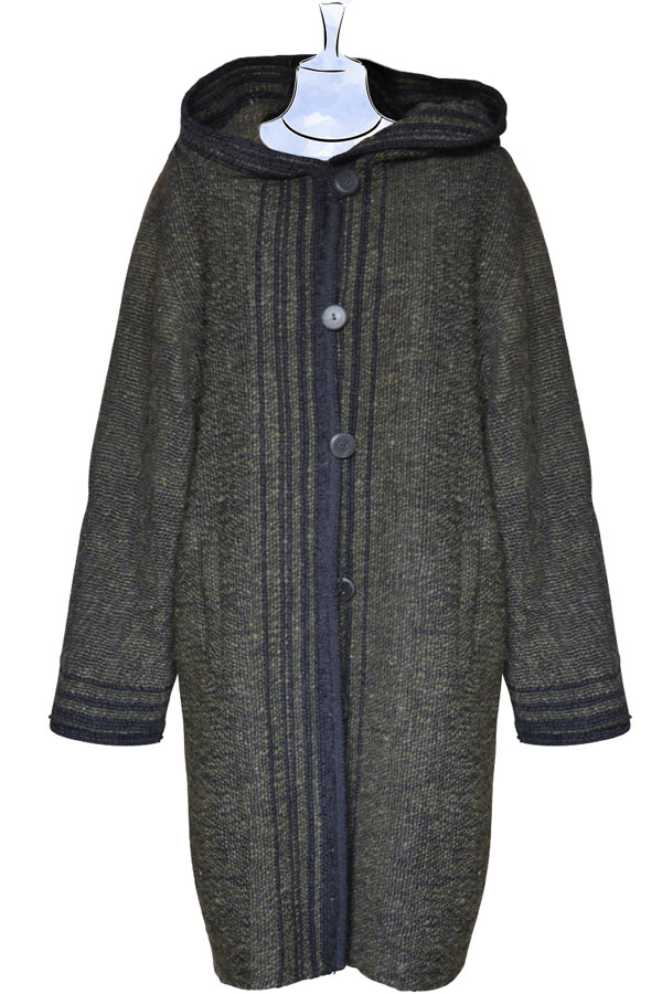 Knielanger Kapuzenmantel Chiara aus reiner Wolle Detail 01