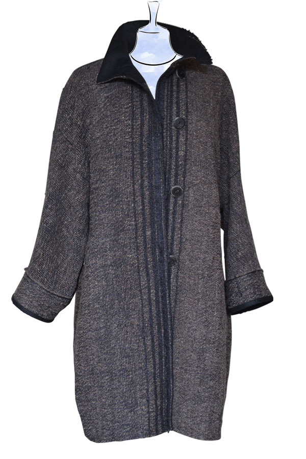 Knielanger Kimono Wollmantel Michaela Detail 01