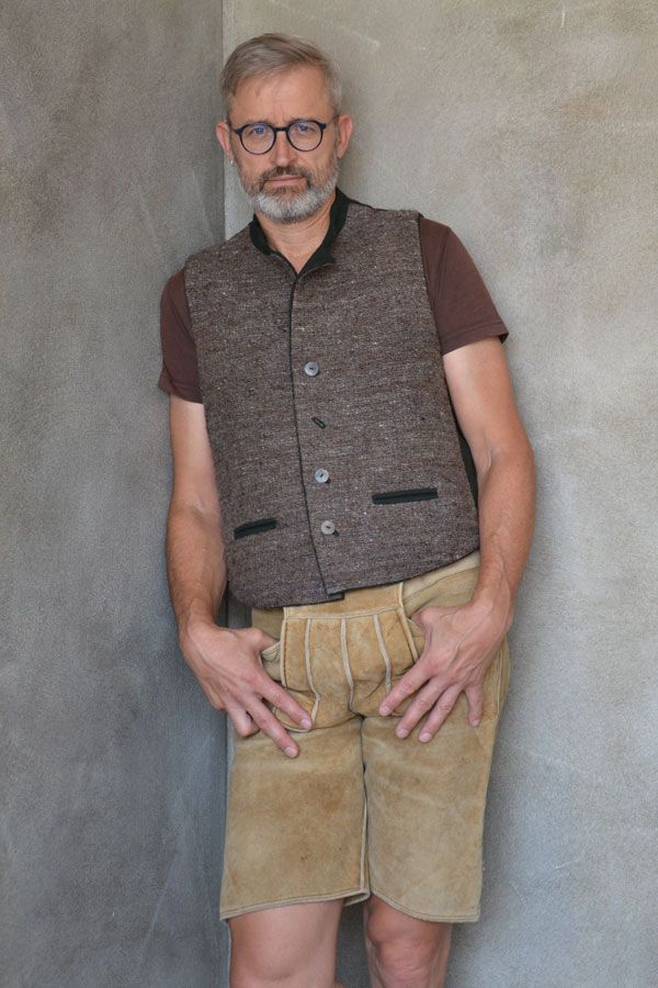 Weste Alessio aus Wolle, Rücken grüner Loden