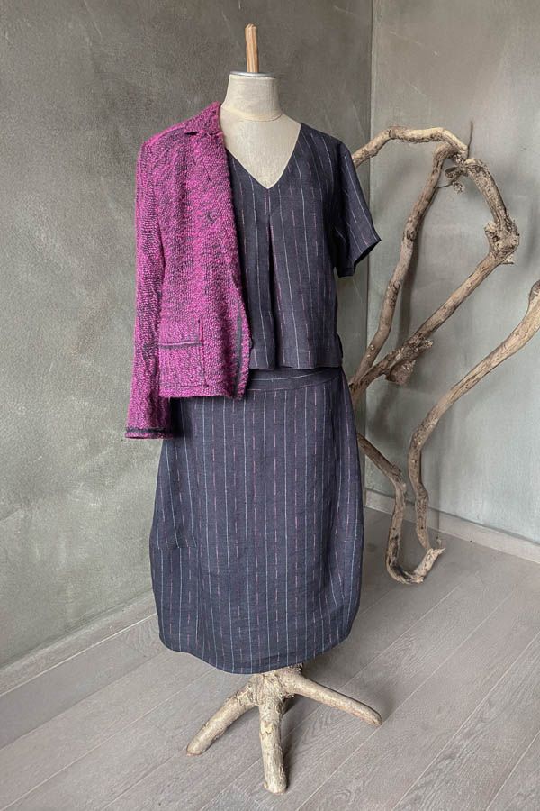 Leinen Bluse + Rock Benita mit feinen Streifen