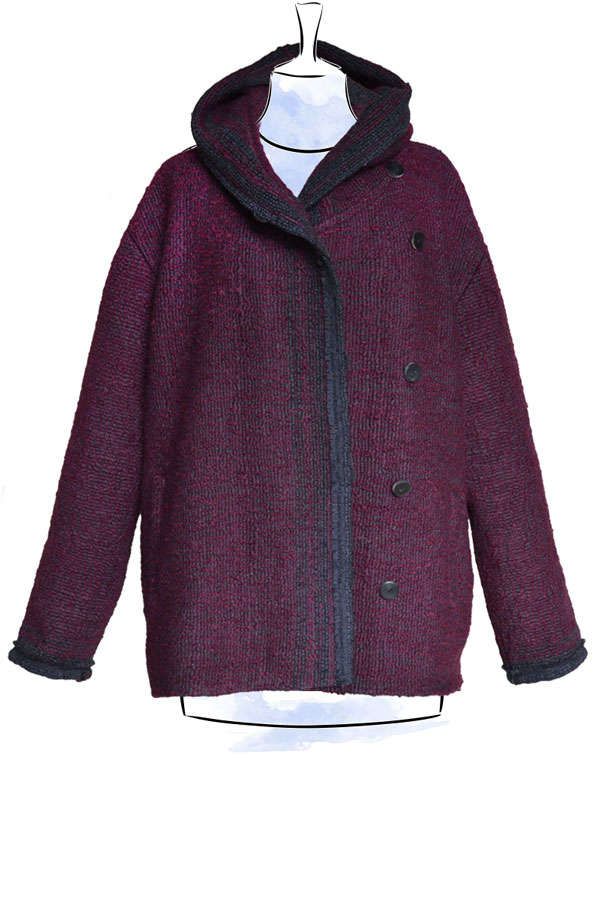 Kapuzenjacke Caterina aus Wolle weinrot // Front