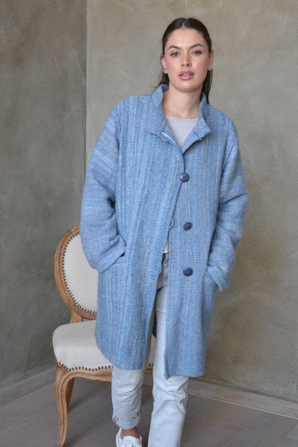 Oversized-Mantel Rebecca aus reiner Wolle, hellblau