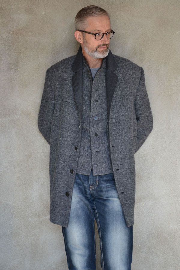 Herren Kurzmantel Matteo Wolle/Loden mit echten Hornknöpfen, grau