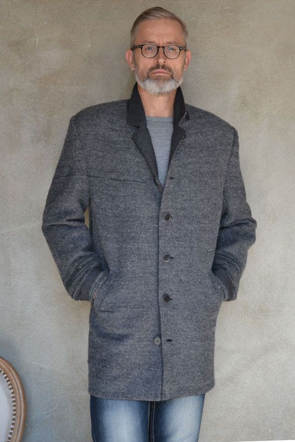 Herren Kurzmantel Matteo Wolle/Loden mit echten Hornknöpfen, grau